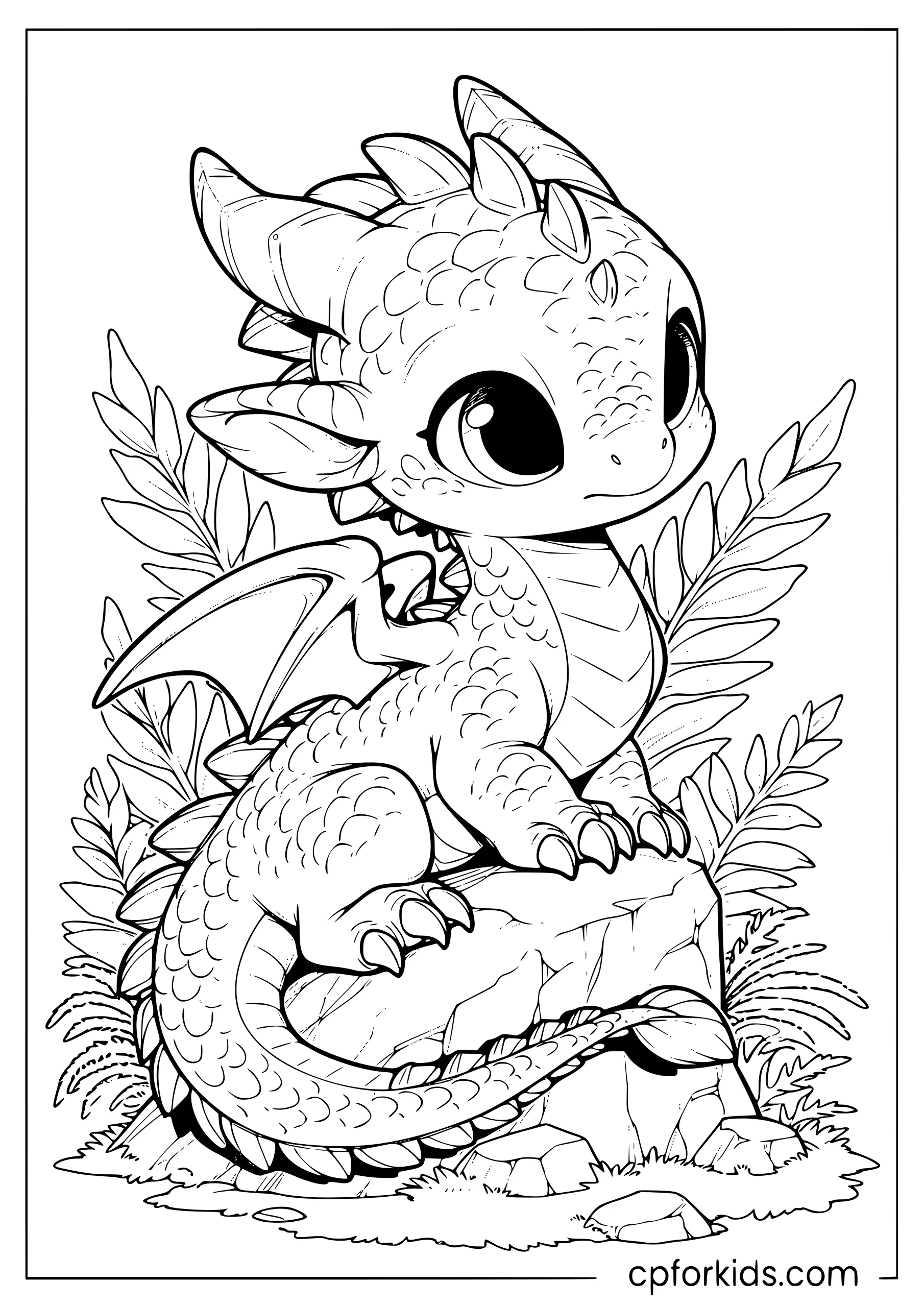 Realistic Baby Dragon on the Rocks