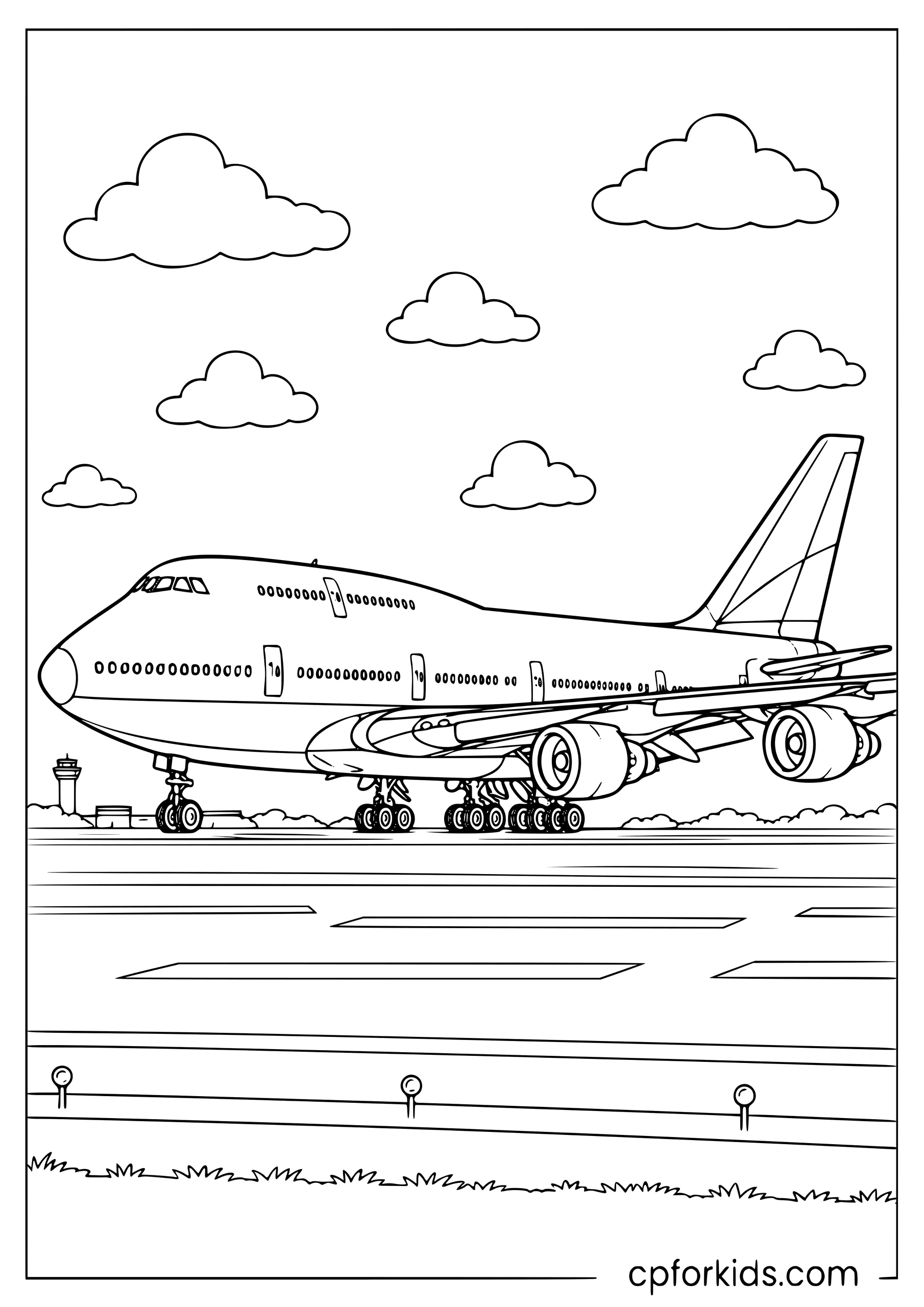 Realistic Boeing 747 — Adult Coloring Page