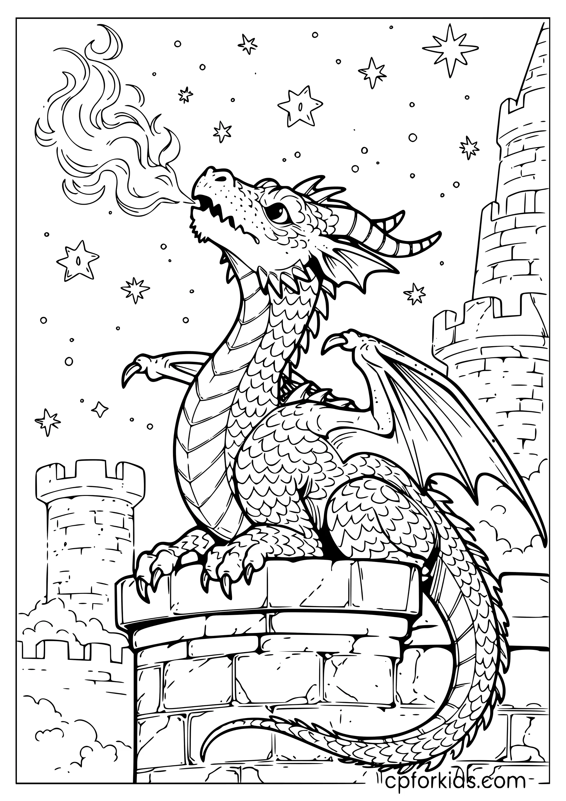 Dragon on the Castle Walls at Night