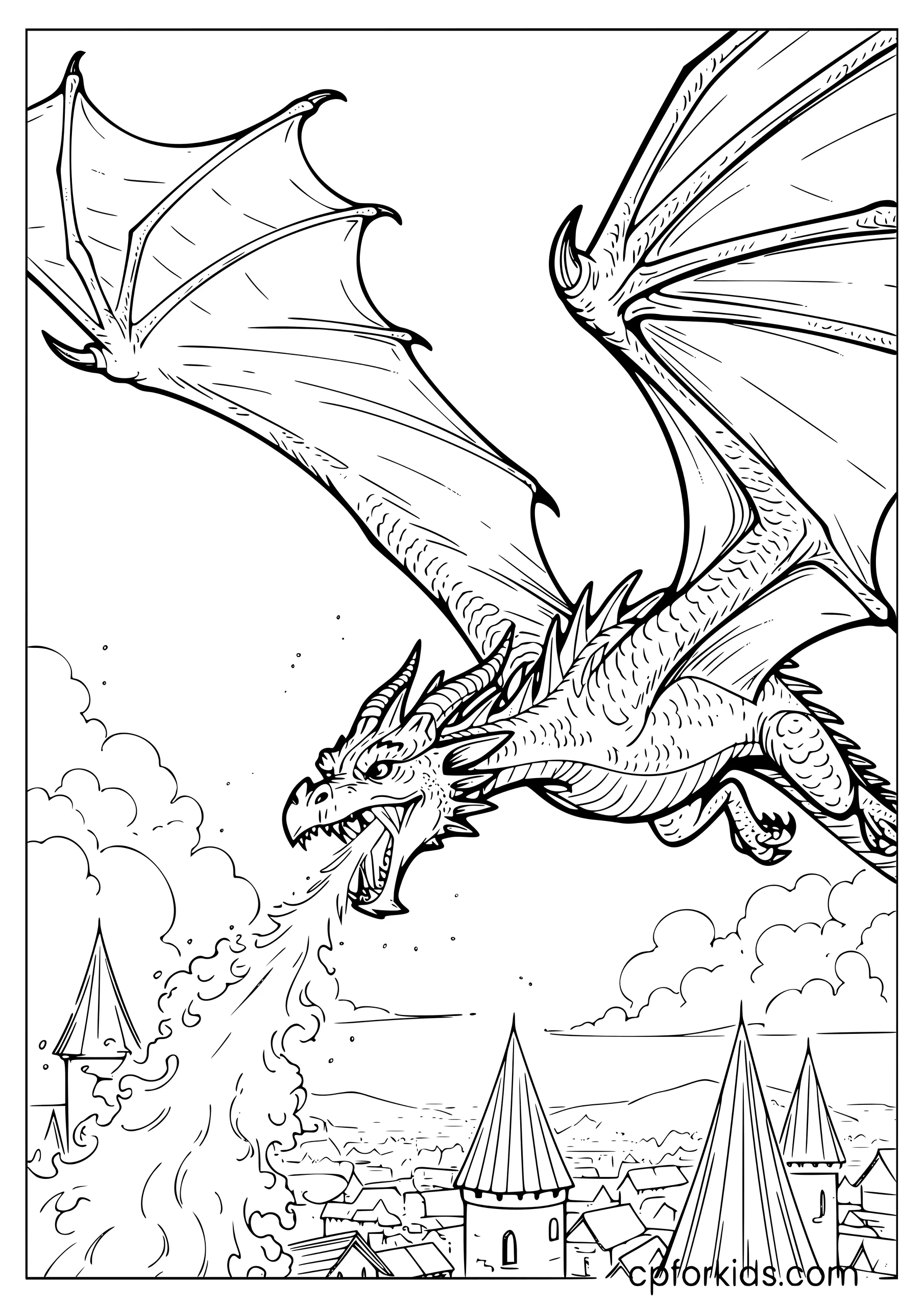 Realistic Dragon Over the Kingdom