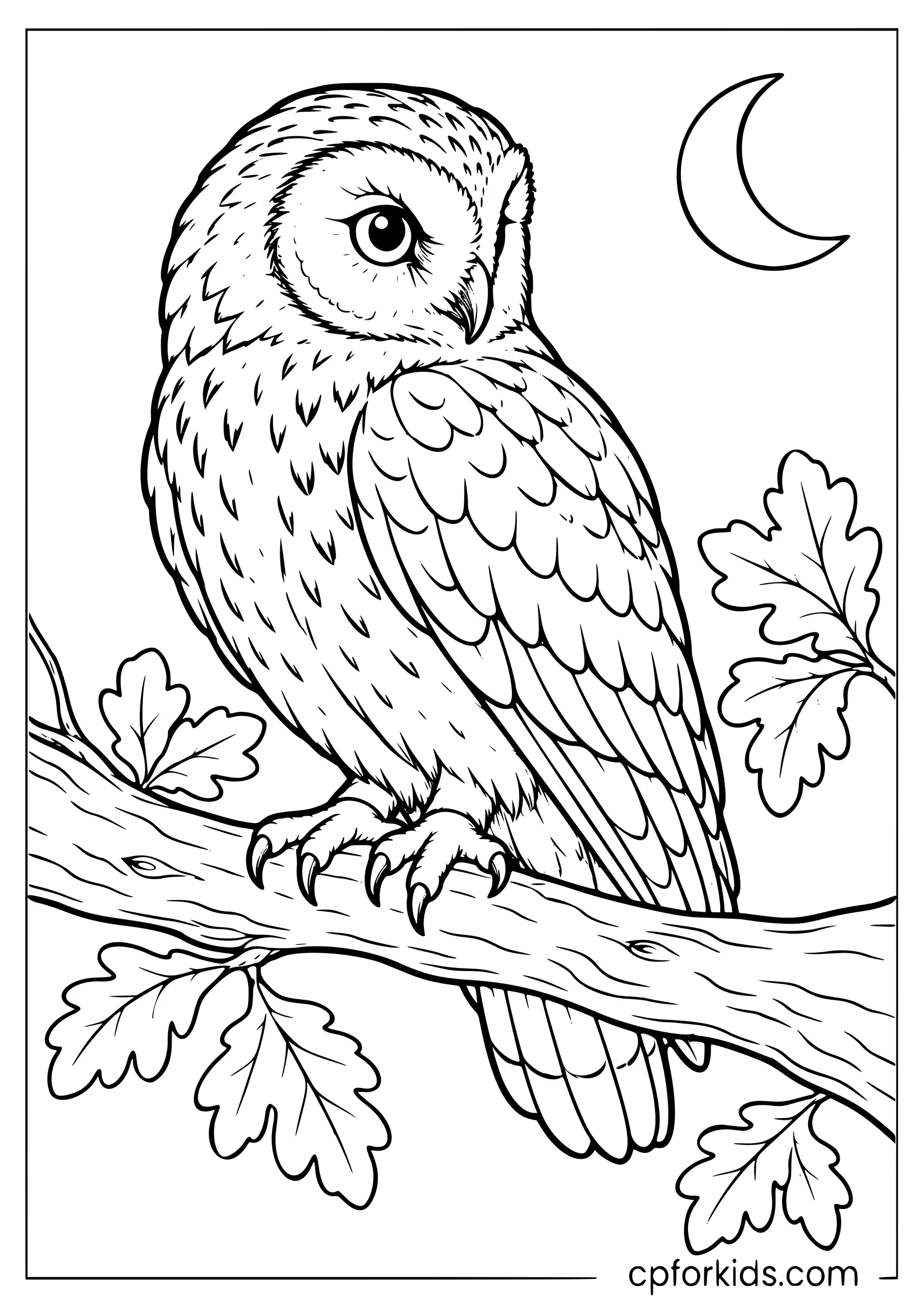 Realistic owl perched sideways on a branch