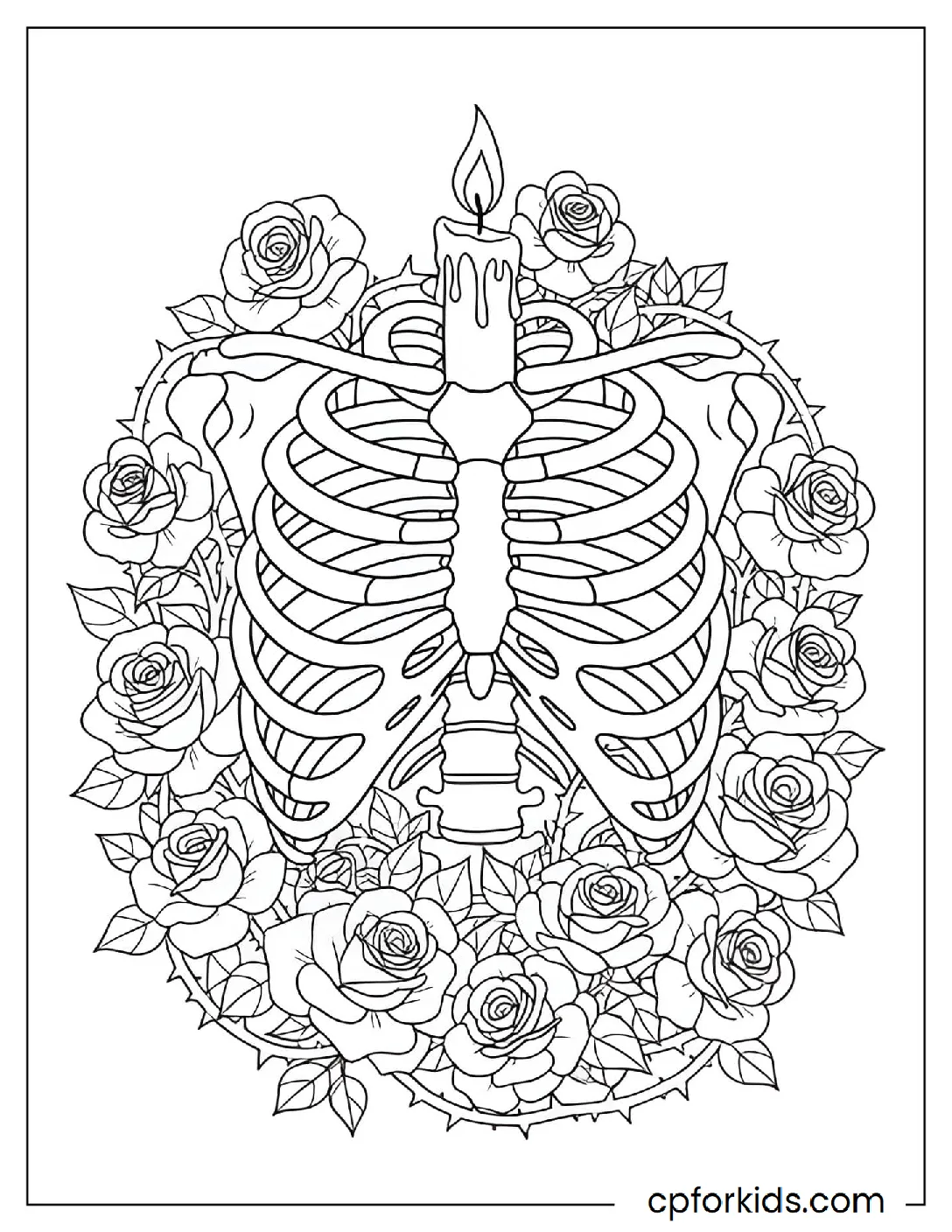 Rib cage beside a lit candle