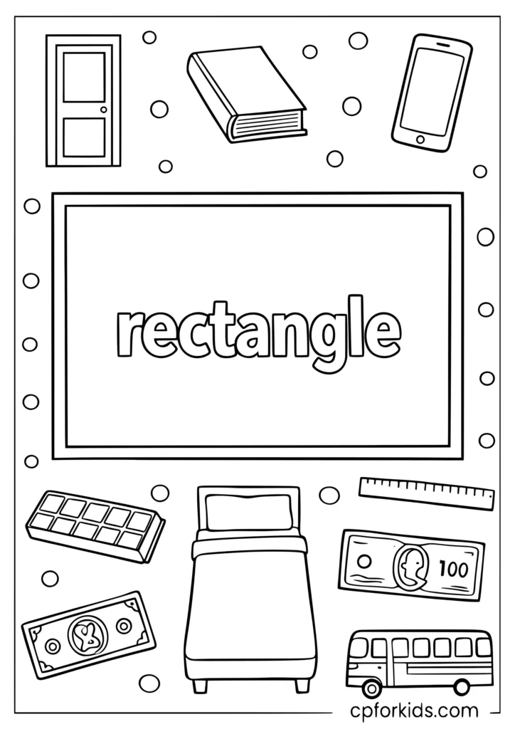 Rectangle shape coloring page with large rectangle and mini rectangle objects all around for kids