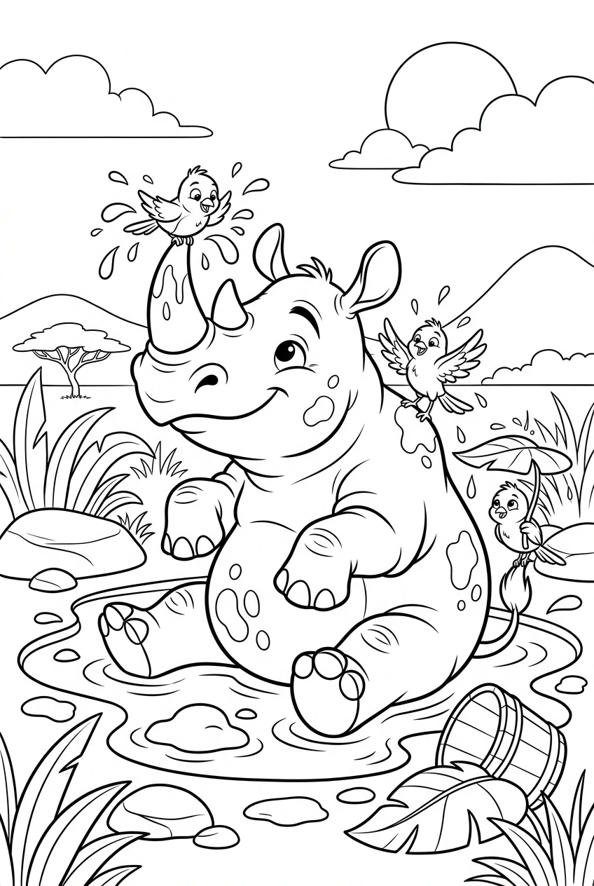 Rhino Having a Funny Mud Spa