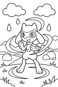 Riolu training with flowing aura waves to color online