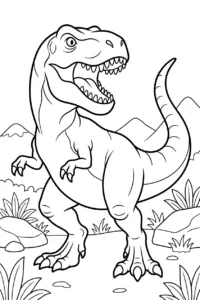 Roaring T-Rex dinosaur to color online