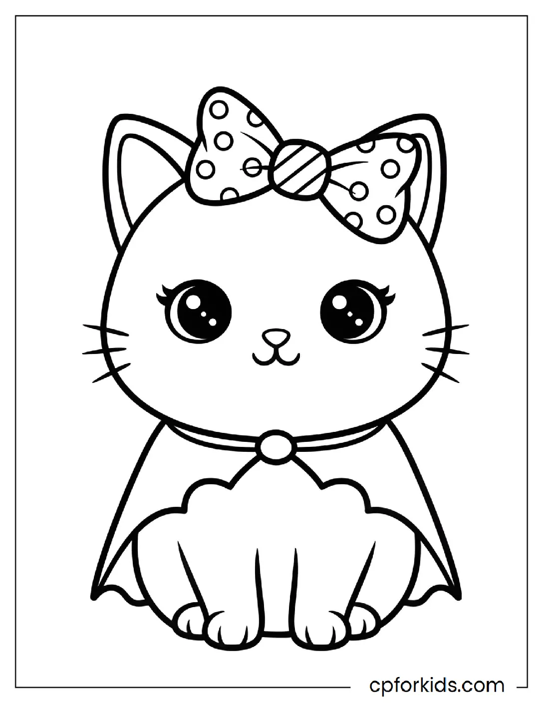 Round-face cat wearing a bat cape
