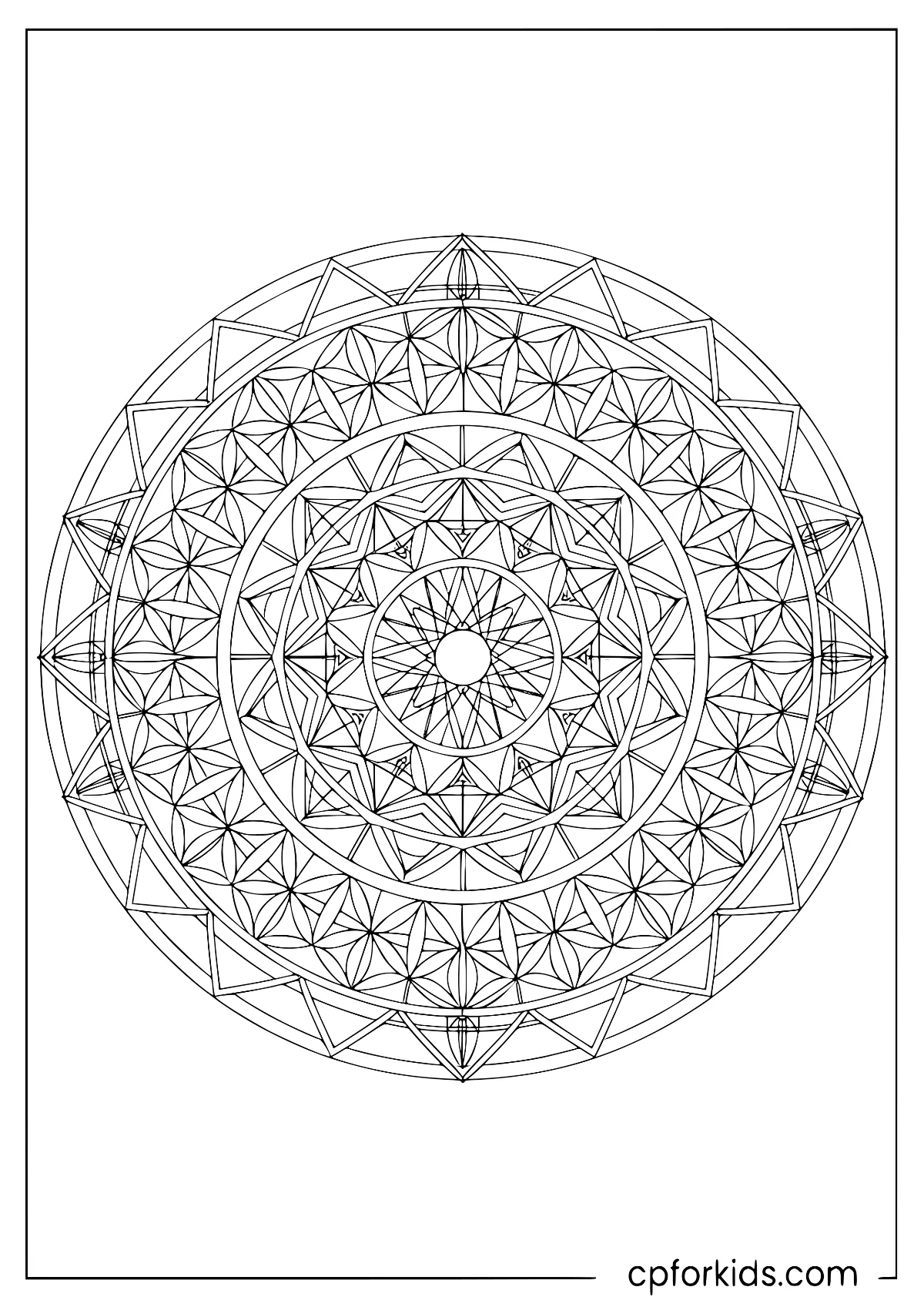Interlocking circles and geometric shapes in symmetrical layers