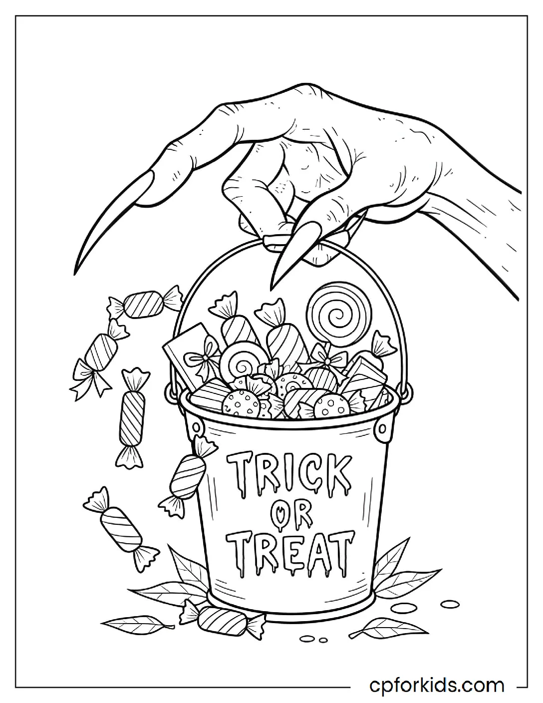 Finger holding a candy bucket