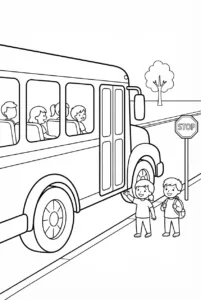 A school bus stopping to pick up children