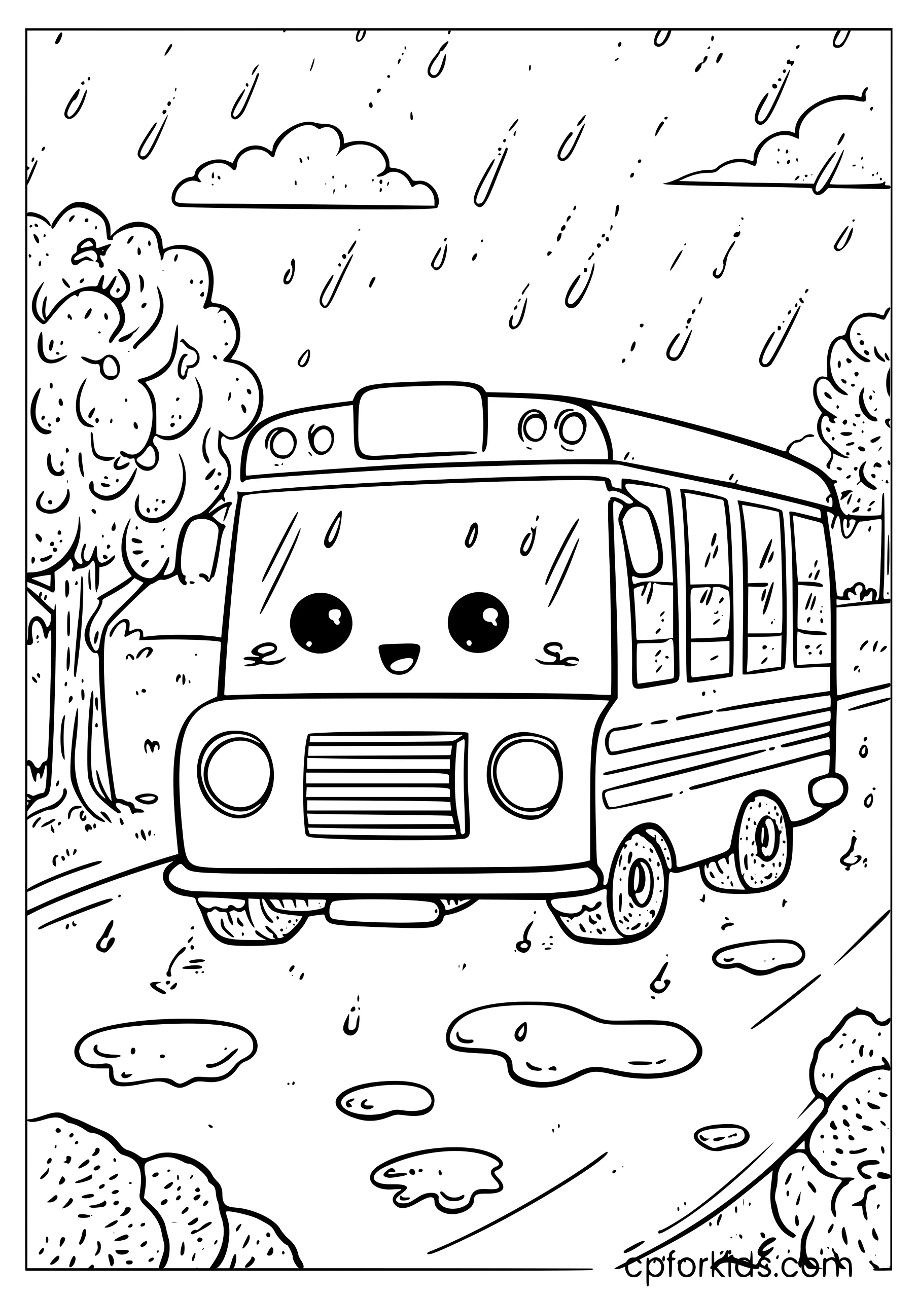 School Bus on a Rainy Day