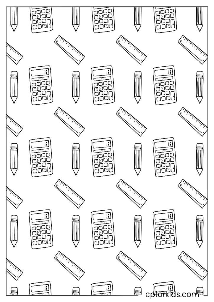 Doodle pattern of pencils and rulers, school supplies coloring page
