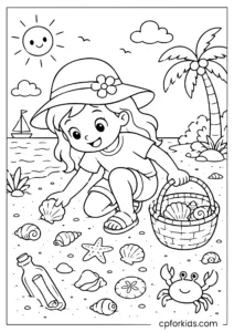 Child collecting seashells on the beach