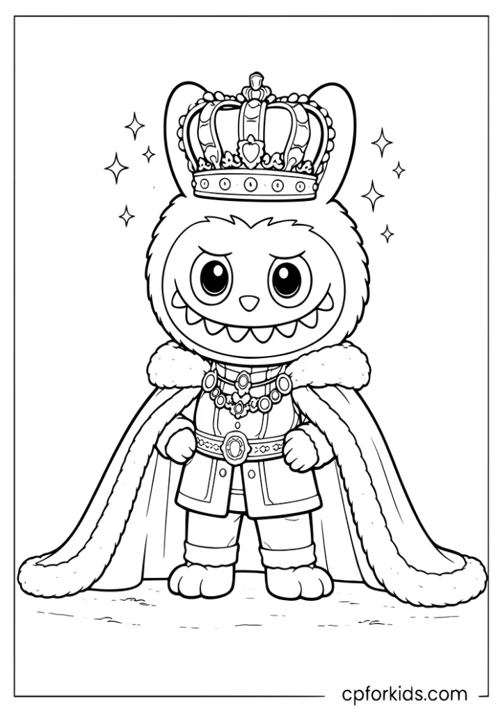 Secret Labubu chase figure wearing a royal golden crown coloring page