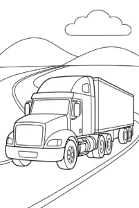 A semi truck driving along a wide highway