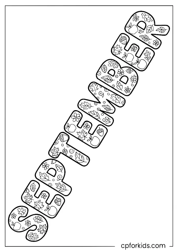September lettering with floral patterns and doodle art details.