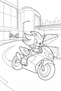Shadow racing a motorcycle through a city chase