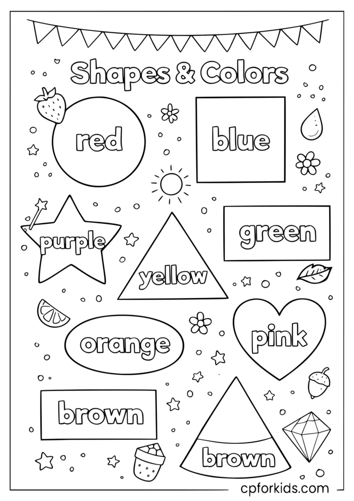 Shapes and colors coloring page for preschoolers with color the shape activity