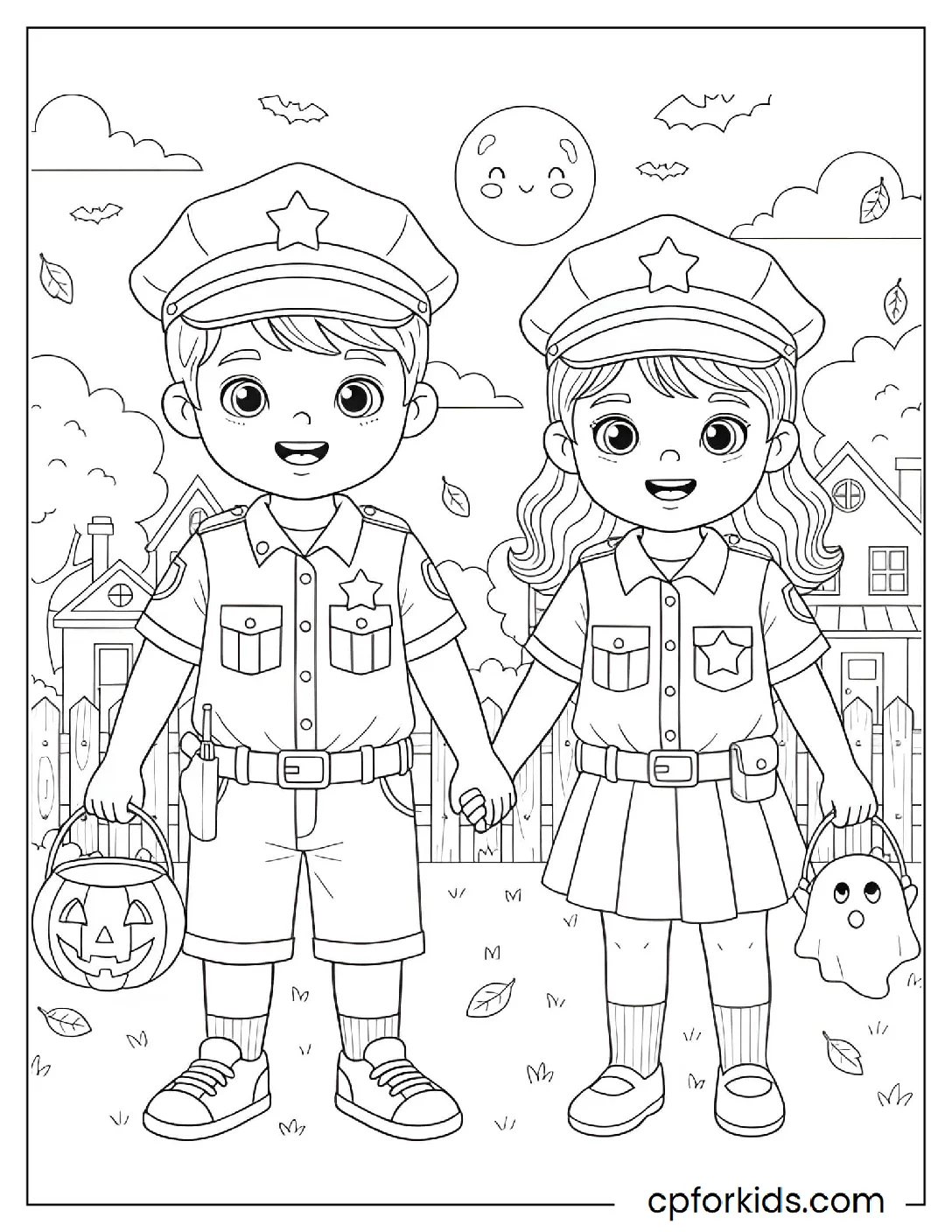 Siblings in matching police costumes