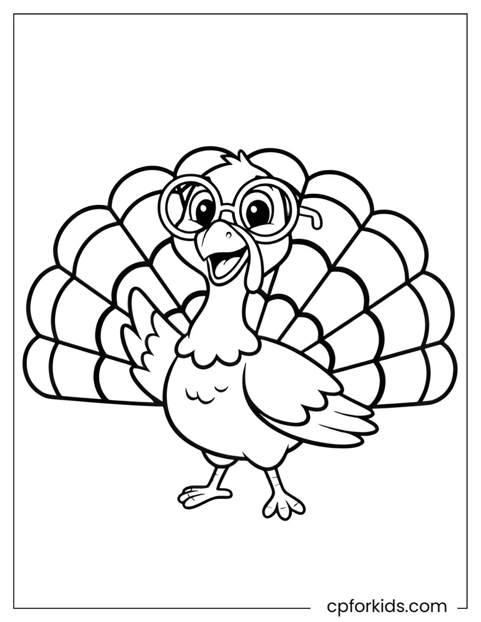 Turkey wearing round glasses with one wing raised