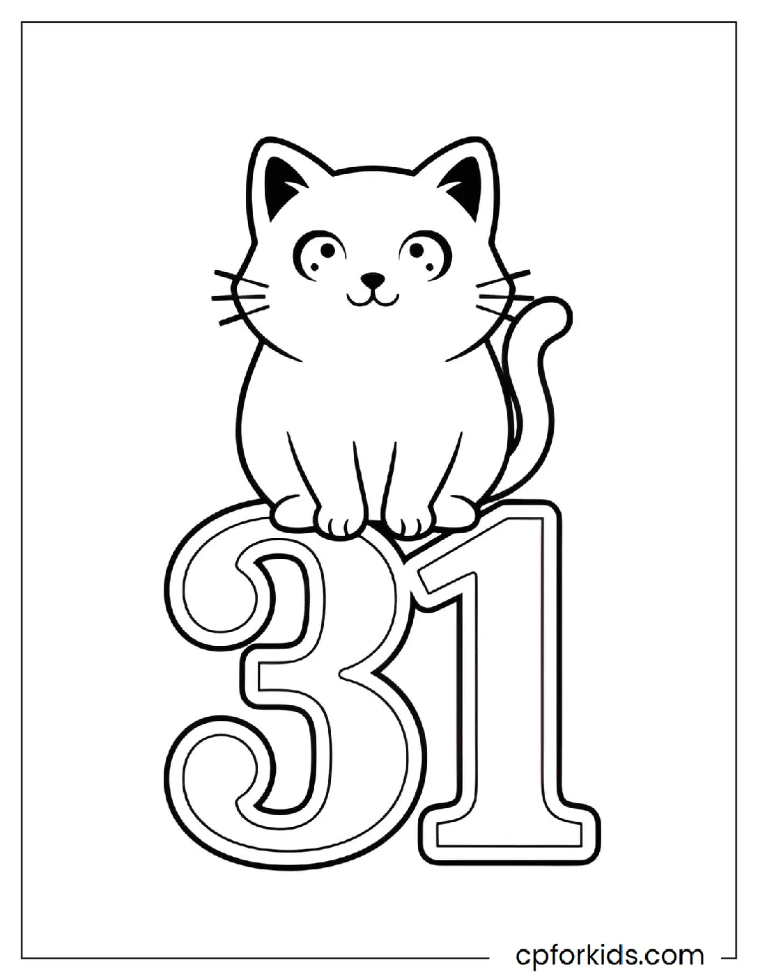 Black cat sitting on the number 31