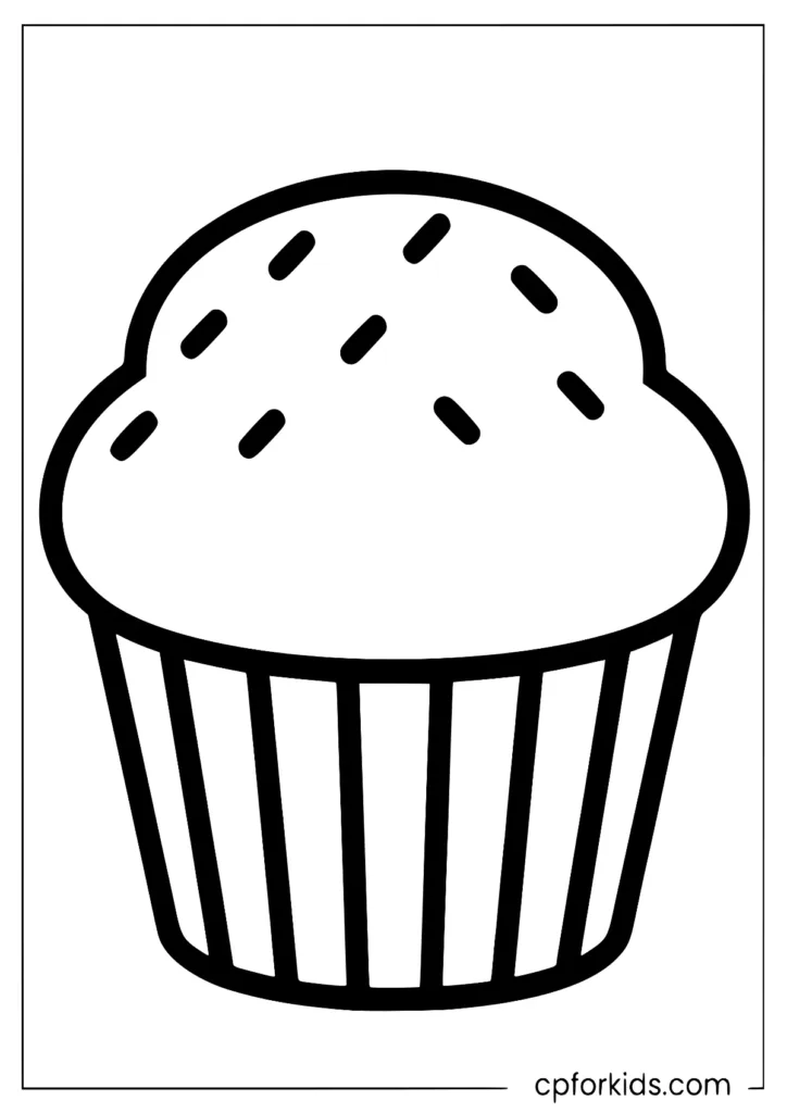 Bold line cupcake with sprinkles for easy coloring