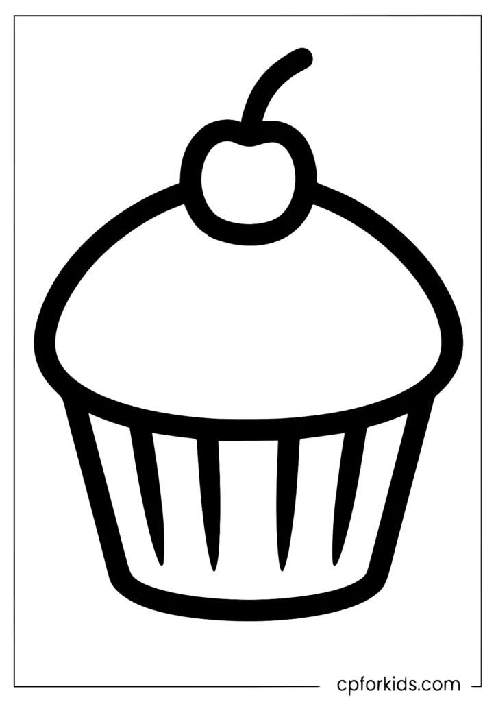 Very simple cupcake coloring page outline with cherry on top