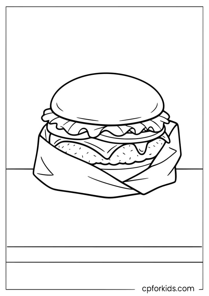 Simple burger in a wrapper coloring page