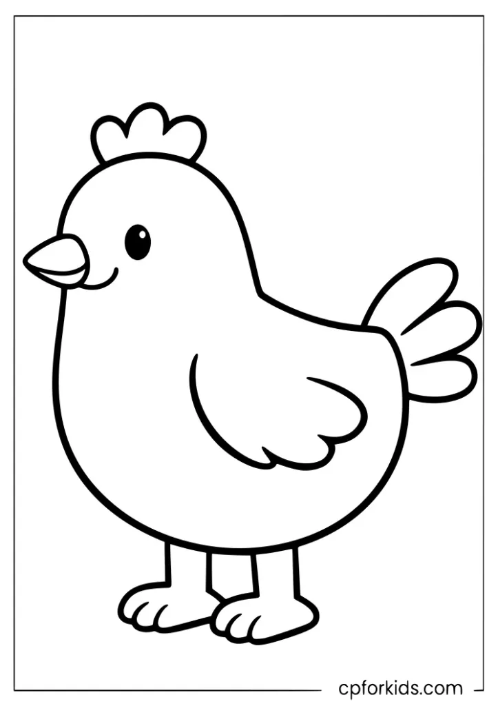 Simple chicken outline coloring page template for kids
