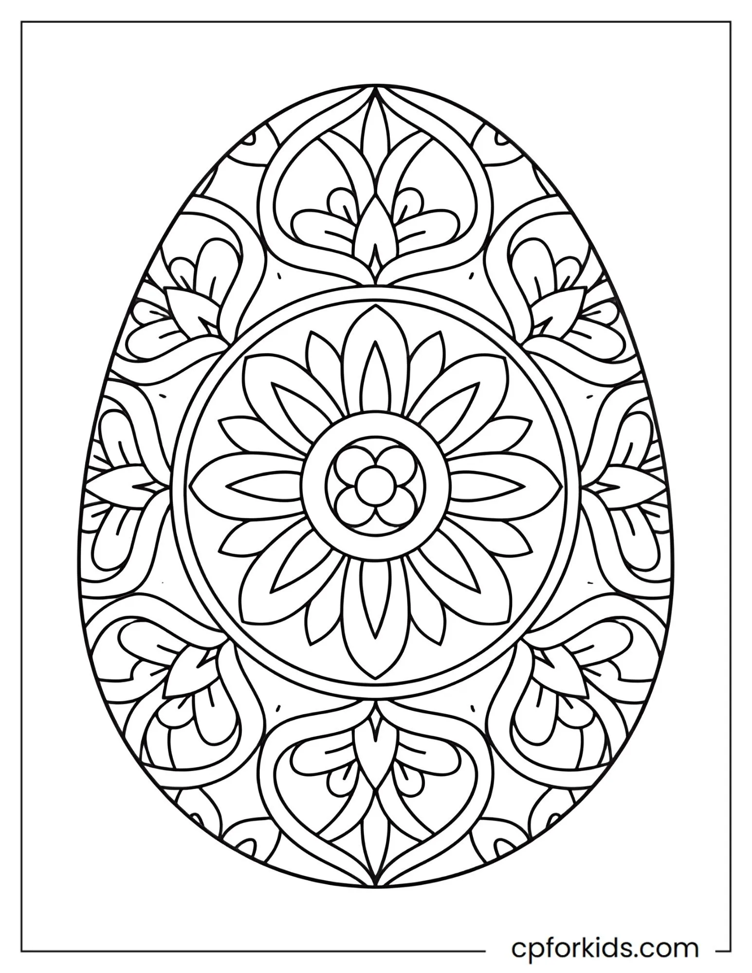 Easter egg mandala with large symmetrical sections