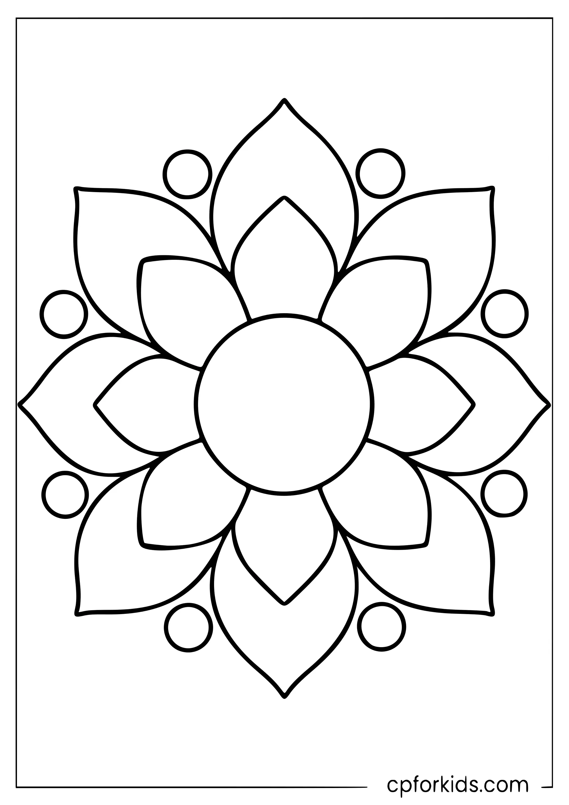 Broad petals and circles forming a simple mandala