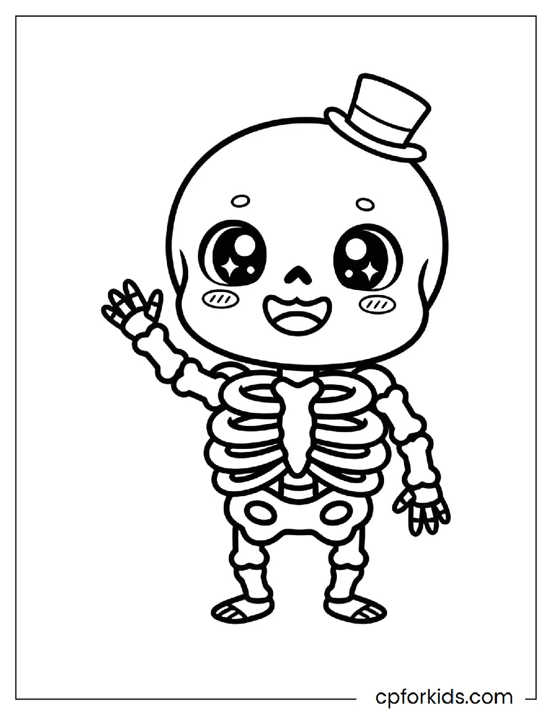 Friendly cartoon skeleton with thick lines