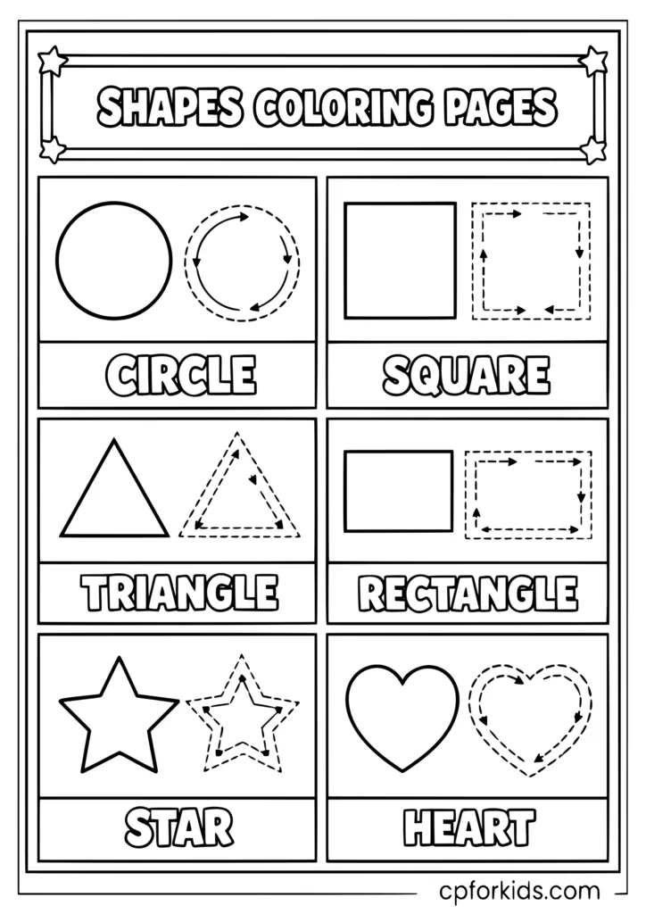 Simple shapes worksheet coloring page for preschoolers with circle square triangle and rectangle activities