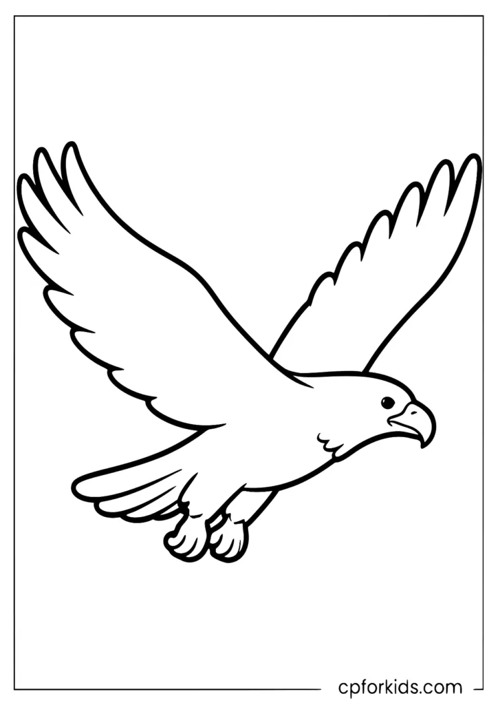Simple flying eagle silhouette coloring page with high-contrast outline