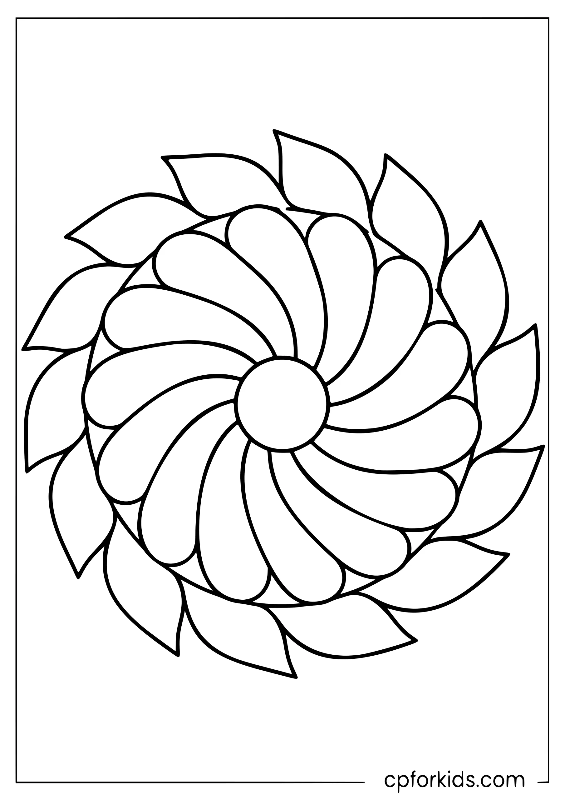 Broad teardrop shapes forming one clear spiral mandala