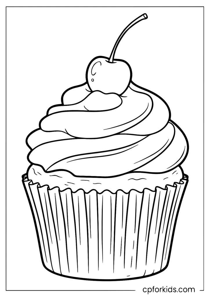 Vanilla cupcake with smooth icing and cherry topper