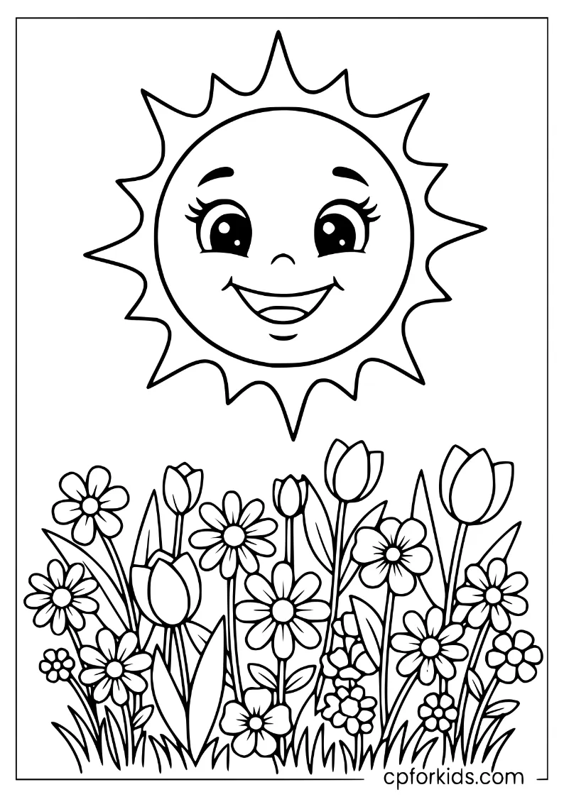 Smiling sun shining over May flowers