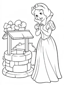 Snow White making a wish beside a stone well
