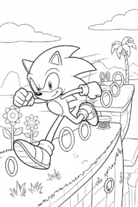 Sonic running at full speed through a trail of golden rings