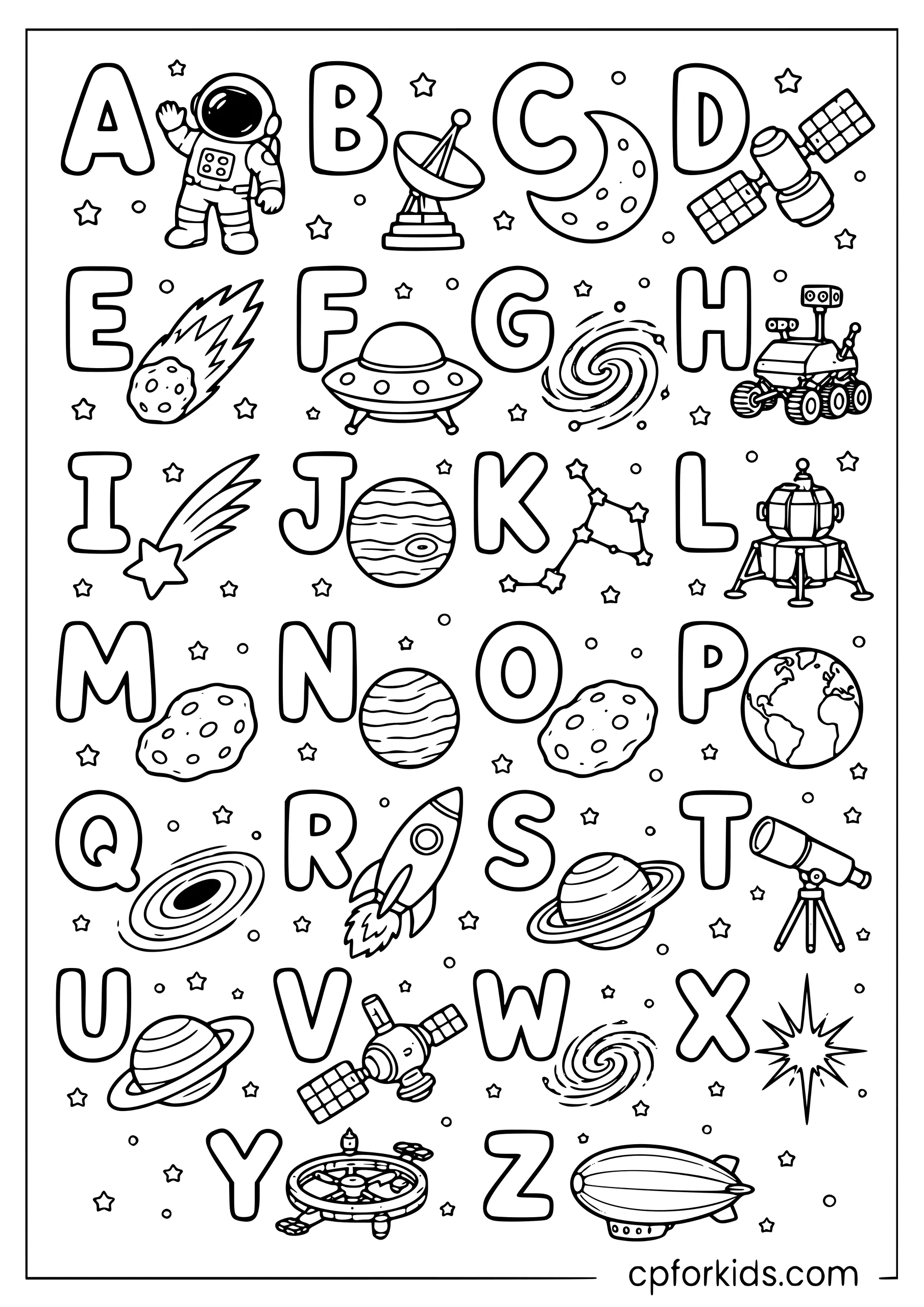Space Alphabet A to Z Activity