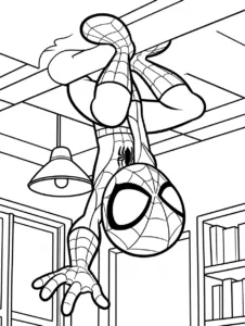 Spider-Man crawling upside down across a ceiling