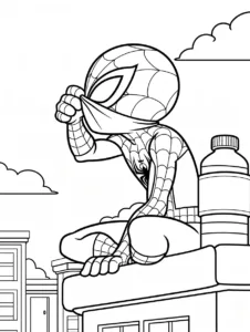 Spider-Man lifting his mask to reveal his lower face