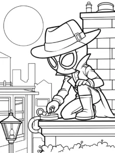 Spider-Man Noir investigating clues on a city rooftop