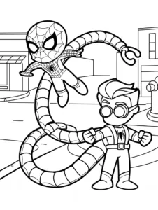 Spider-Man dodging Doctor Octopus metal tentacles