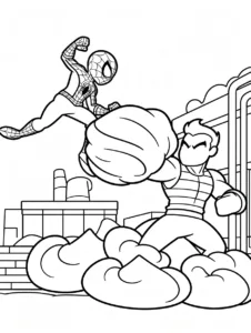 Spider-Man dodging Sandman's giant sand fist