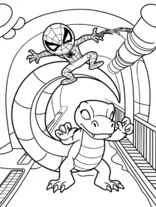 Spider-Man jumping over The Lizard in a sewer tunnel