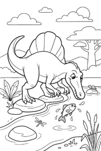 Spinosaurus catching a jumping fish online coloring page