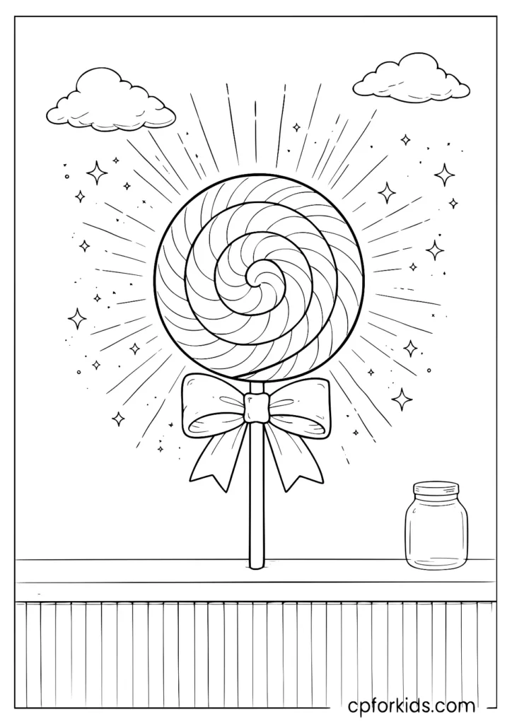 Big spiral lollipop with stick and sparkles to color