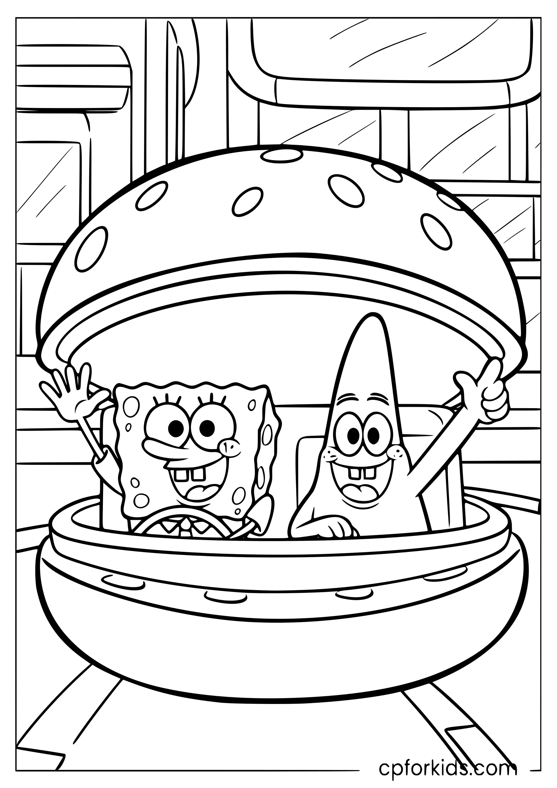 SpongeBob and Patrick in the Burger Car