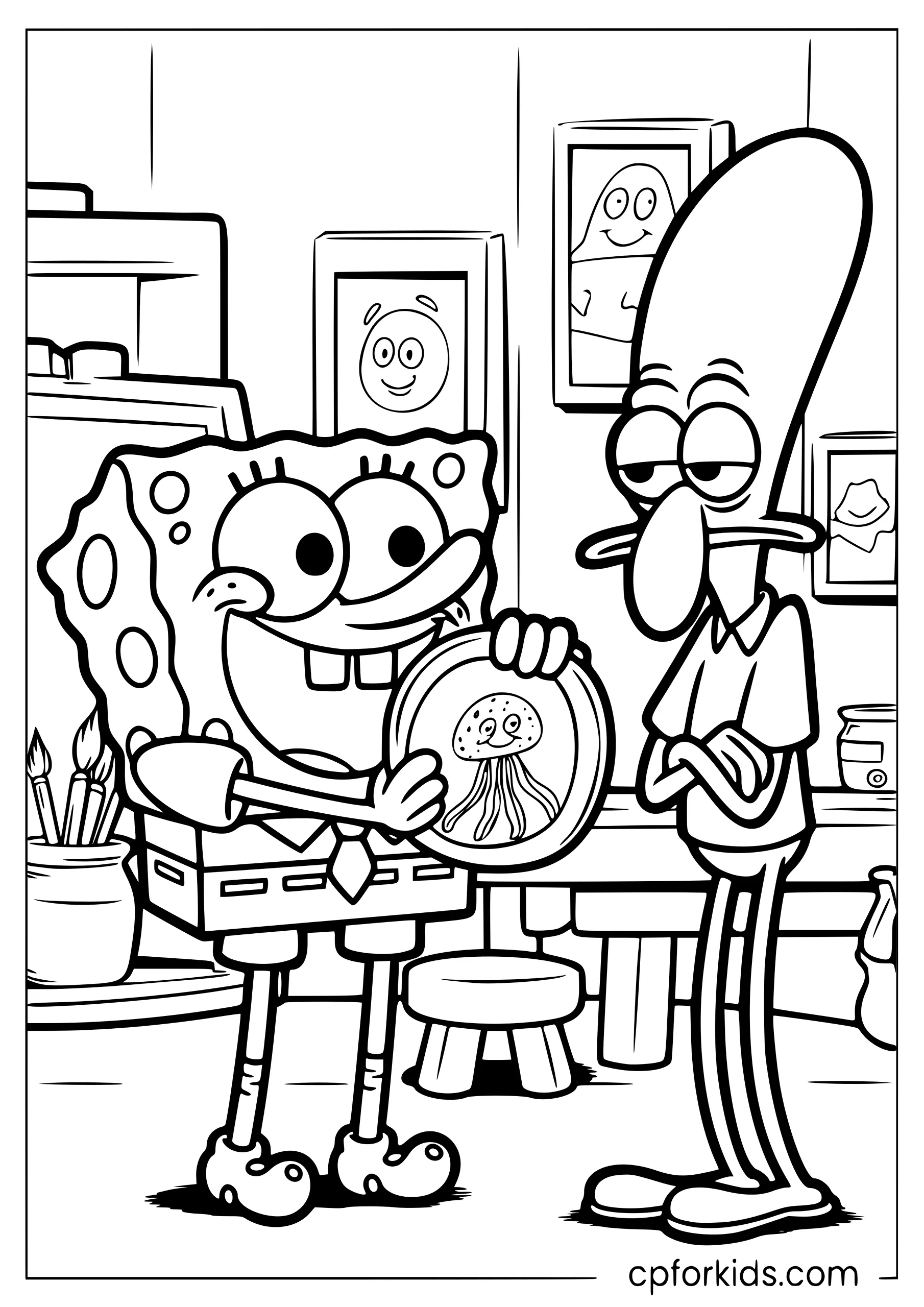 SpongeBob Showing Squidward His Painting